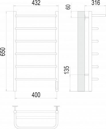 Полка П6 400х650 Электро (quick touch) Полотенцесушитель  TERMINUS Калининград - фото 3