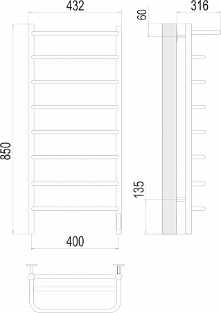 Полка П8 400х850 Электро (quick touch) Полотенцесушитель  TERMINUS Калининград - фото 3