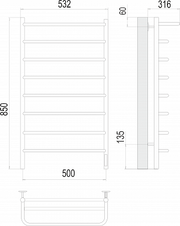 Полка П8 500х850 Электро (quick touch) Полотенцесушитель  TERMINUS Калининград - фото 3