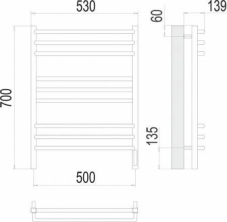 Соренто П9 500х700 электро (sensor quick touch) Полотенцесушитель  TERMINUS Калининград - фото 3