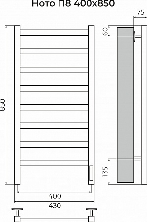 Ното П8 400х850 Электро (quick touch) Полотенцесушитель TERMINUS Калининград - фото 3