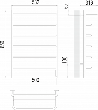Полка П6 500х650 Электро (quick touch) Полотенцесушитель  TERMINUS Калининград - фото 3